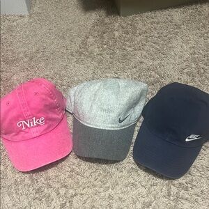 Nike Cap Trio in Pink, Gray, and Navy